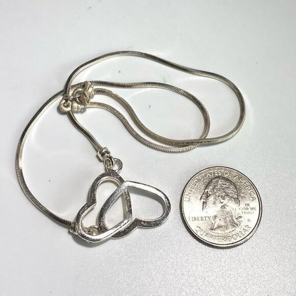 AOA Sterling 925 16” Double Heart Silver Necklace - Picture 9 of 10